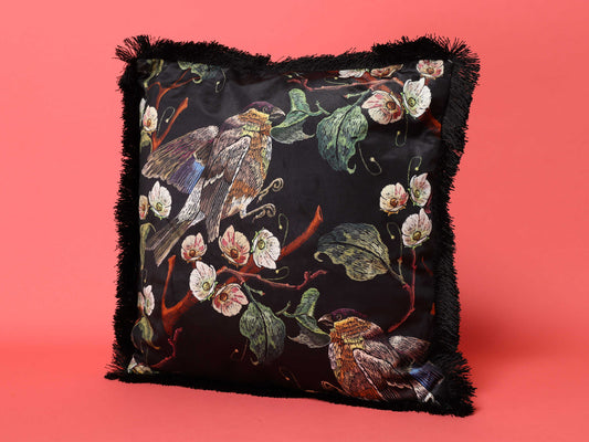 パラダイスバードクッション ブラックフリンジ